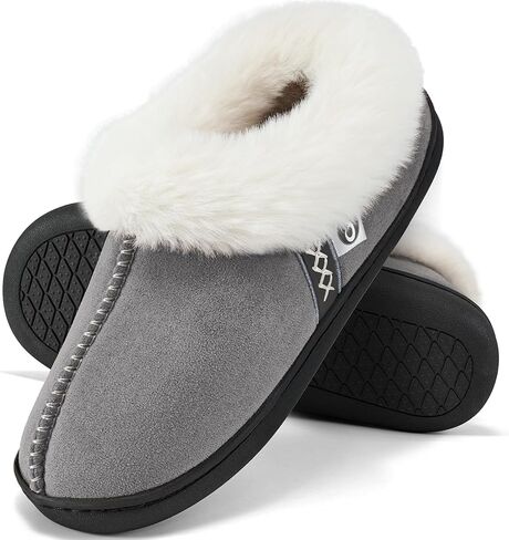Ablanczoom Slippers for Women House Shoes: Comfy Memory Foam Slippers with Fuzzy Faux Fur Collar Non-skid Rubber Sole Indoor/Outdoor in Saudi Arabia