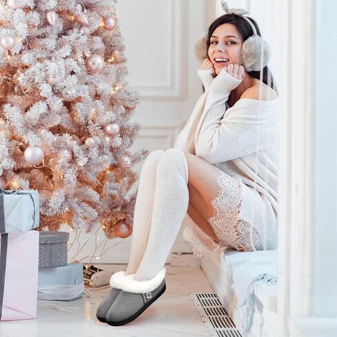 Ablanczoom Slippers for Women House Shoes: Comfy Memory Foam Slippers with Fuzzy Faux Fur Collar Non-skid Rubber Sole Indoor/Outdoor in Saudi Arabia