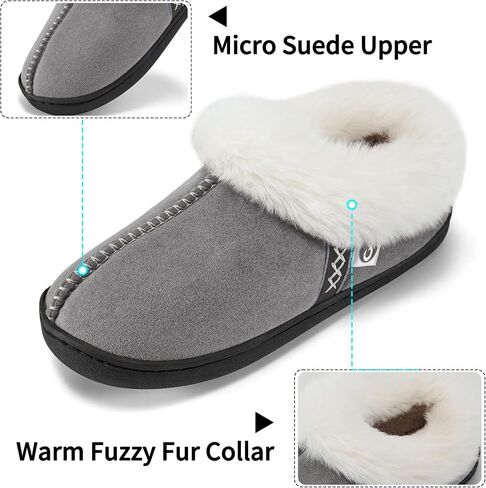 Ablanczoom Slippers for Women House Shoes: Comfy Memory Foam Slippers with Fuzzy Faux Fur Collar Non-skid Rubber Sole Indoor/Outdoor in Saudi Arabia