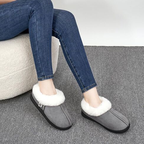 Ablanczoom Slippers for Women House Shoes: Comfy Memory Foam Slippers with Fuzzy Faux Fur Collar Non-skid Rubber Sole Indoor/Outdoor in Saudi Arabia