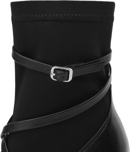 المرأة حذاء من الجلد منتصف العجل الجوارب للنساء مدبب تو خنجر عالية الكعب حذاء الكاحل أحذية مريحة الجوارب للنساء فستان in Kuwait