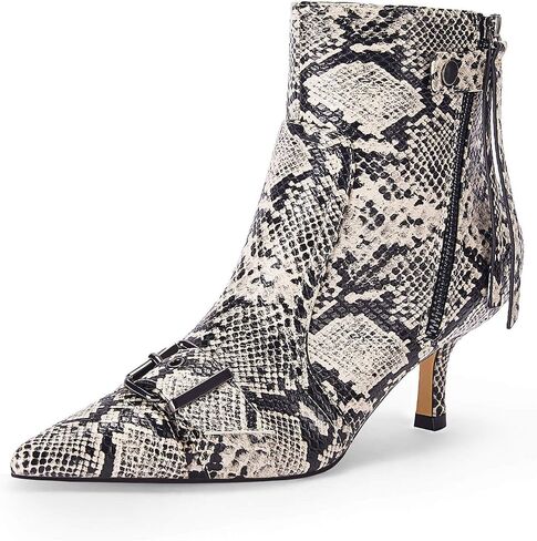 Coutgo Womens Pointed Toe Ankle Boots Sexy Low Kitten Heel Buckle Booties Side Zipper Tassel Winter Dress Shoes in Saudi Arabia