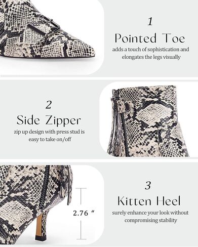 Coutgo Womens Pointed Toe Ankle Boots Sexy Low Kitten Heel Buckle Booties Side Zipper Tassel Winter Dress Shoes in Saudi Arabia