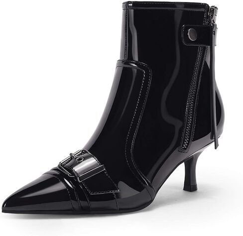 Coutgo Womens Pointed Toe Ankle Boots Sexy Low Kitten Heel Buckle Booties Side Zipper Tassel Winter Dress Shoes in Saudi Arabia