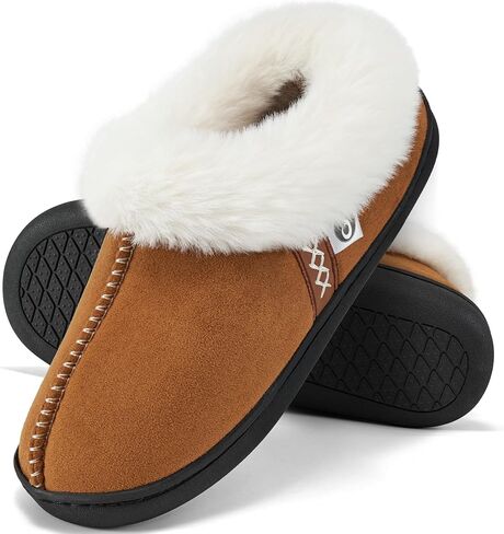 Ablanczoom Slippers for Women House Shoes: Comfy Memory Foam Slippers with Fuzzy Faux Fur Collar Non-skid Rubber Sole Indoor/Outdoor in Saudi Arabia