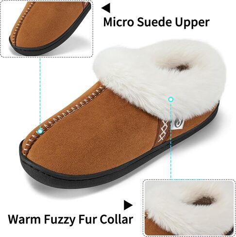 Ablanczoom Slippers for Women House Shoes: Comfy Memory Foam Slippers with Fuzzy Faux Fur Collar Non-skid Rubber Sole Indoor/Outdoor in Saudi Arabia