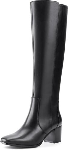 Shoe'N Tale Women's Knee High Boots Square Toe Tall Boots Mid Chunky Block Heeled Boots Side Zipper in Saudi Arabia