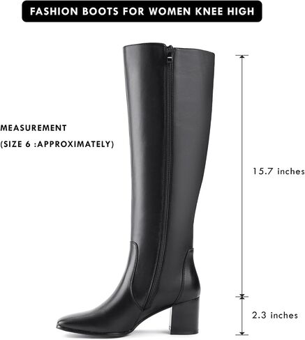 Shoe'N Tale Women's Knee High Boots Square Toe Tall Boots Mid Chunky Block Heeled Boots Side Zipper in Saudi Arabia