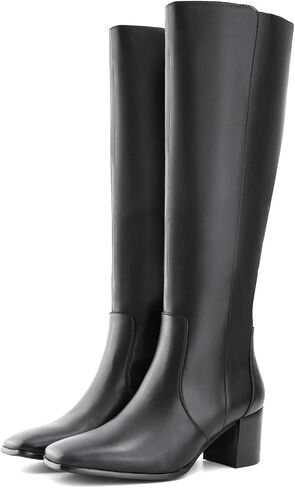 Shoe'N Tale Women's Knee High Boots Square Toe Tall Boots Mid Chunky Block Heeled Boots Side Zipper in Saudi Arabia