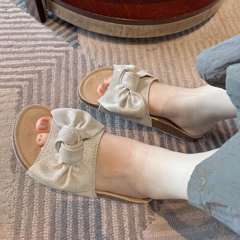 Miss Wang Flat Slide Sandals for Womnen Summer Sandals with Twist Knot Bow Open Toe Slide Sandals Flat Comfort Slip on Sandals in Saudi Arabia