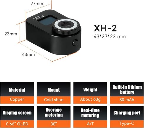 ASTRHORI XH-2 مقياس الضوء، شاشة OLED مقاس 0.66 بوصة، قياس في الوقت الحقيقي، وحدة ترقية، ضبط قرص الدوران، حامل الحذاء البارد، متوافق مع كاميرا Leica Rangefinder Voigtlander Minolta والكاميرا القديمة (أسود) in Kuwait