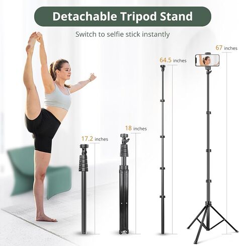 Eicaus 72'' Phone Tripod, Tripod for iPhone & Selfie Stick Tripod with Phone Mount and Remote - Upgraded, Stable, and Portable Tripod for iPhone 15/14/13, Android, Cameras and Action Cameras in Kuwait