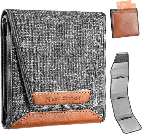 حقيبة مرشح عدسة مفهوم K&F تصل إلى 95 مم، حافظة مرشح للطاقة الشمسية، محفظة تخزين مرشح عدسة الكاميرا المميزة من جلد الغزال الصناعي لمرشح ND UV CPL، حقيبة مرشح مقاومة للماء in Kuwait