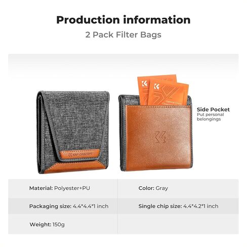 K&F Concept Lens Filter Pouch 2 Pack, Lens Filter Case 3 Pocket Professional Photography Filter Holder Belt Bag Pouch Water-Resistant and Dustproof for Filter Up to 82mm in Kuwait