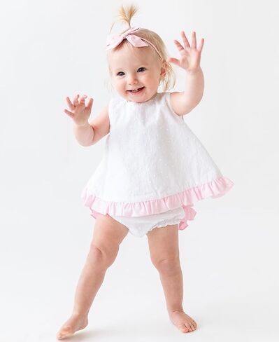 RuffleButts Baby/Toddler Girls Swing - Top & Bloomer Set Baby Girl Outfit | Cotton Blend Fabric, Striped Pattern, 2-Piece Design, Straight Fit, Machine Washable, Spring Wear in Saudi Arabia