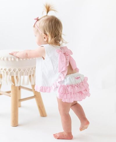 RuffleButts Baby/Toddler Girls Swing - Top & Bloomer Set Baby Girl Outfit | Cotton Blend Fabric, Striped Pattern, 2-Piece Design, Straight Fit, Machine Washable, Spring Wear in Saudi Arabia