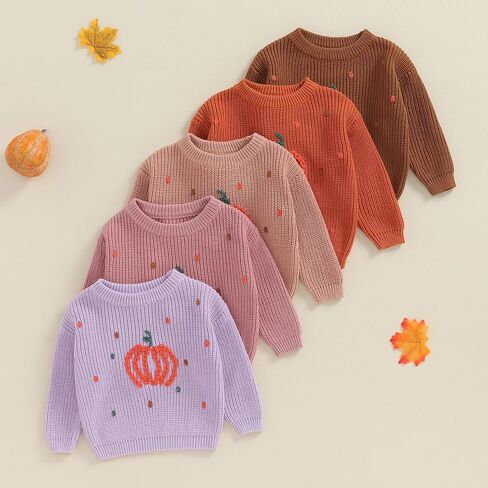 Mubineo Toddler Baby Girl Boy Halloween Clothes Cute Pumpkin Sweater Pullover Long Sleeve Knit Infant Winter Sweaters in Saudi Arabia