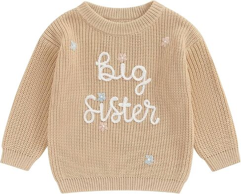 Toddler Infant Baby Girl Knit Sweater Big Sister Little Sister Matching Outfits Long Sleeve Pullover Sweatshirt in Kuwait