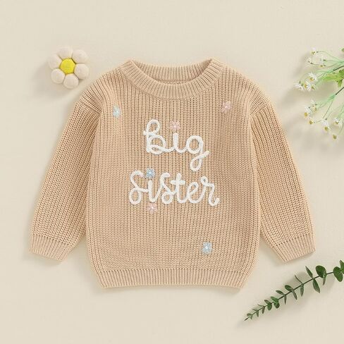 Toddler Infant Baby Girl Knit Sweater Big Sister Little Sister Matching Outfits Long Sleeve Pullover Sweatshirt in Kuwait