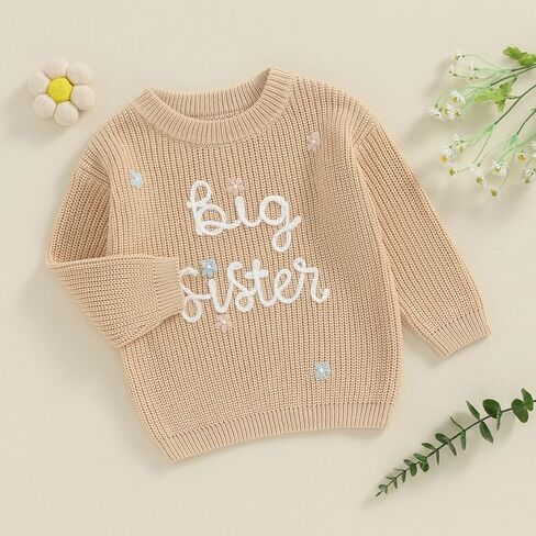 Toddler Infant Baby Girl Knit Sweater Big Sister Little Sister Matching Outfits Long Sleeve Pullover Sweatshirt in Kuwait