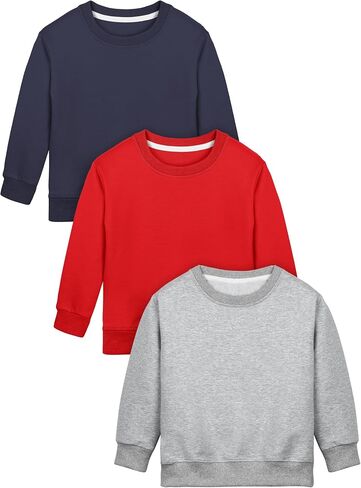 Cooraby 3 Pack Baby and Toddler Boys Crewneck Sweatshirts Kids Solid Cotton Pullover Hoodie Long Sleeve T-Shirts Tops in Kuwait