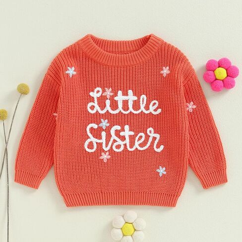 Toddler Infant Baby Girl Knit Sweater Big Sister Little Sister Matching Outfits Long Sleeve Pullover Sweatshirt in Kuwait