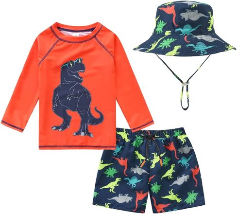 طقم ملابس سباحة مكونة من 3 قطع للأطفال الصغار والأولاد وقبعات Rashguard للشمس in Kuwait
