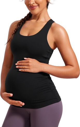CRZ YOGA Butterluxe المرأة Racerback الأمومة تانك القمم Ruched بلا أكمام الحمل اليوغا الأعلى مع المدمج في قميص تجريب الصدرية in Saudi Arabia