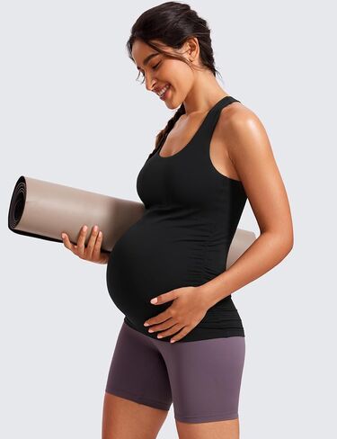 CRZ YOGA Butterluxe المرأة Racerback الأمومة تانك القمم Ruched بلا أكمام الحمل اليوغا الأعلى مع المدمج في قميص تجريب الصدرية in Saudi Arabia