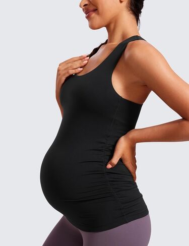 CRZ YOGA Butterluxe المرأة Racerback الأمومة تانك القمم Ruched بلا أكمام الحمل اليوغا الأعلى مع المدمج في قميص تجريب الصدرية in Saudi Arabia