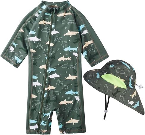بدلة سباحة للأطفال الأولاد من Rash Guard للحماية من الشمس للأطفال الرضع من قطعة واحدة مع قبعة الشمس in Kuwait