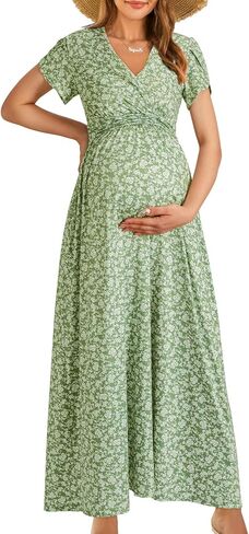 OUGES Maternity Maxi Dress Wrap V Neck Baby Shower Pregnancy Dresses for Photoshoot in Saudi Arabia