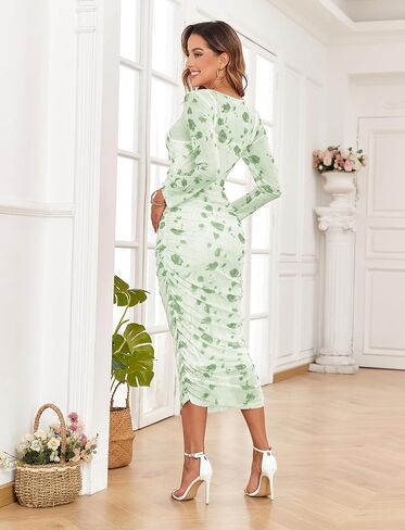 Mesh Maternity Dress Ruched Side Round Neck Pregnancy Dresses Baby Shower Wedding Guest Cocktail Party 2024 Fall in Saudi Arabia
