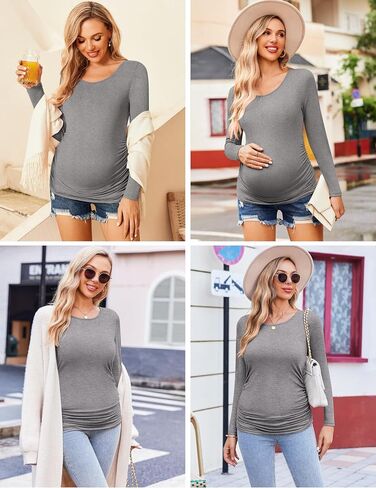 Ekouaer Womens Maternity Shirts Long Sleeve 3 Packs Pregnancy Tee Top Tunic Blouse Casual Mama Clothes S-XXL in Saudi Arabia