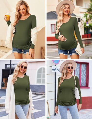 Ekouaer Womens Maternity Shirts Long Sleeve 3 Packs Pregnancy Tee Top Tunic Blouse Casual Mama Clothes S-XXL in Saudi Arabia