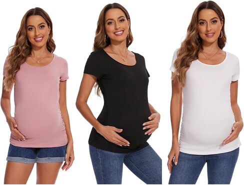 Women's Maternity Shirts Side Ruched Pregnancy T-Shirts in Saudi Arabia