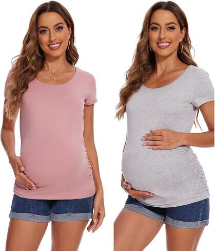 Women's Maternity Shirts Side Ruched Pregnancy T-Shirts in Saudi Arabia