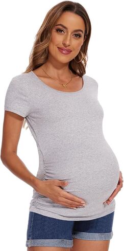 Women's Maternity Shirts Side Ruched Pregnancy T-Shirts in Saudi Arabia