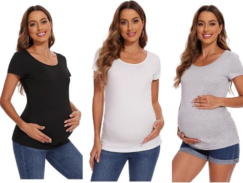 Women's Maternity Shirts Side Ruched Pregnancy T-Shirts in Saudi Arabia