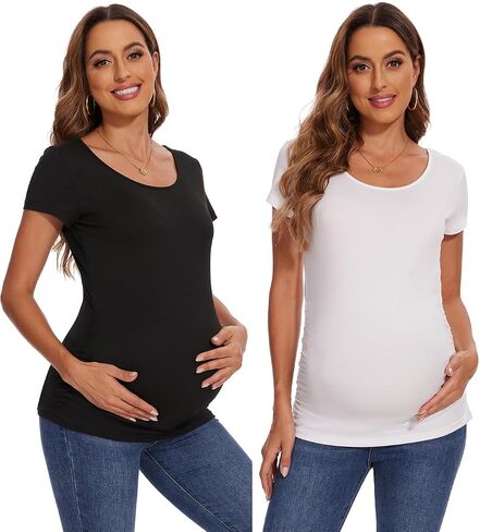 Women's Maternity Shirts Side Ruched Pregnancy T-Shirts in Saudi Arabia