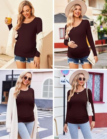 Ekouaer Womens Maternity Shirts Long Sleeve 3 Packs Pregnancy Tee Top Tunic Blouse Casual Mama Clothes S-XXL in Saudi Arabia