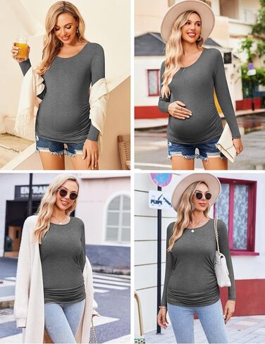 Ekouaer Womens Maternity Shirts Long Sleeve 3 Packs Pregnancy Tee Top Tunic Blouse Casual Mama Clothes S-XXL in Saudi Arabia