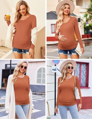 Ekouaer Womens Maternity Shirts Long Sleeve 3 Packs Pregnancy Tee Top Tunic Blouse Casual Mama Clothes S-XXL in Saudi Arabia