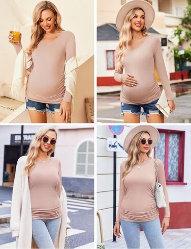 Ekouaer Womens Maternity Shirts Long Sleeve 3 Packs Pregnancy Tee Top Tunic Blouse Casual Mama Clothes S-XXL in Saudi Arabia