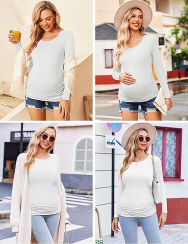 Ekouaer Womens Maternity Shirts Long Sleeve 3 Packs Pregnancy Tee Top Tunic Blouse Casual Mama Clothes S-XXL in Saudi Arabia