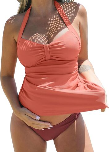 CUPSHE Women's Tankini Sets Maternity Two Piece Pregnant Bathing Suit Mid Rise Halter Sweetheart Neck in Saudi Arabia