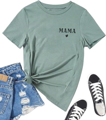 Women Maternity Nursing Shirt Funny Mama Shirt Cute Leopard Heart Graphic Tees Friendly Zip Maternity Breastfeeding Tops in Saudi Arabia