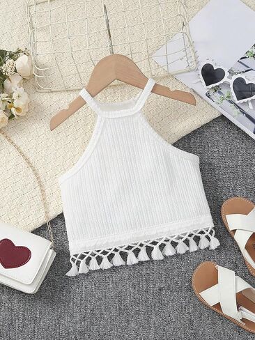 SOLY HUX Toddler Girl's Fringe Trim Halter Top Sleeveless Summer Boho Crop Cami Tops in Saudi Arabia
