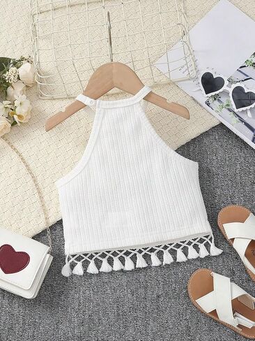 SOLY HUX Toddler Girl's Fringe Trim Halter Top Sleeveless Summer Boho Crop Cami Tops in Saudi Arabia