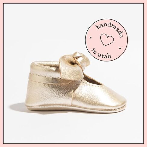 Freshly Picked Knotted Bow Baby Girl Shoes Soft Sole or Hard Sole, Premium Leather Baby Shoes Handmade in Utah, Infant to Toddler Sizes in Saudi Arabia